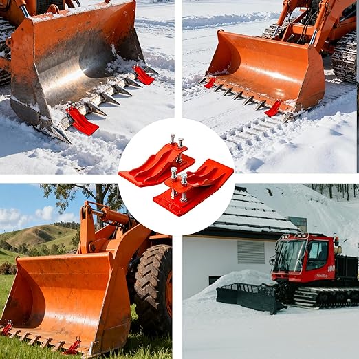 2Pcs Tractor Bucket Attachment, High-Visibility Red Tractor Bucket Edge Protector, Skid Steer Attachments with 10mm Steel & Anti-Skid Dual Bolt Lock