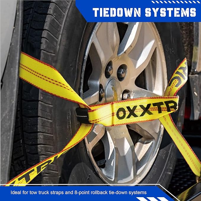 Replacement Dog Bone Short Strap,2" x 16",Sewn Eyes Loop Straps on Both Ends for 8-Point RollBack Tie Down System,4Pack,Heavy Duty Tow Truck Straps