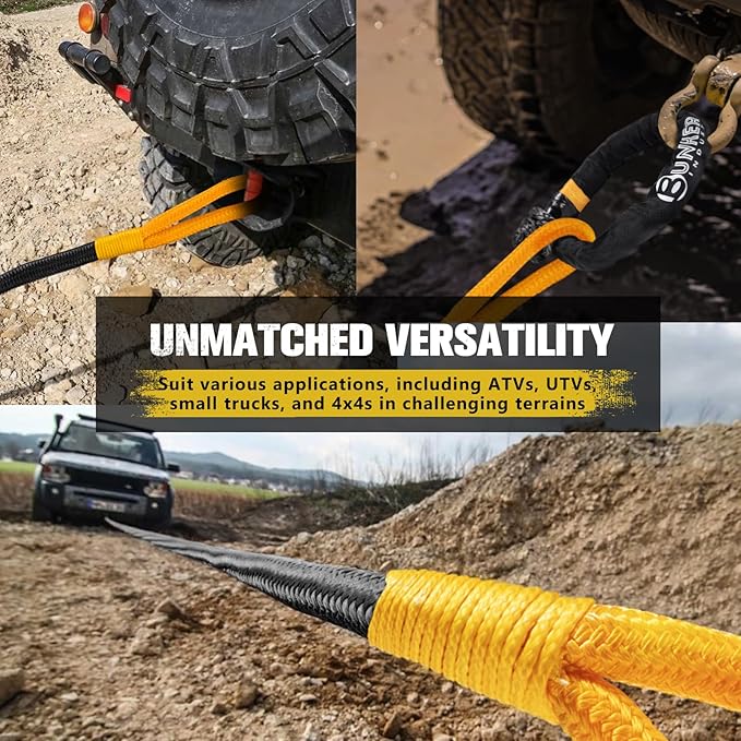 BUNKER INDUST 1.25"×20ft Kinetic Recovery Rope with 2 Soft Shackle Kit, 55000lbs Nylon Tow Rope Heavy Duty Snatch Strap Offroad Recovery Kit for 4x4 Jeep Truck ATV UTV SUV