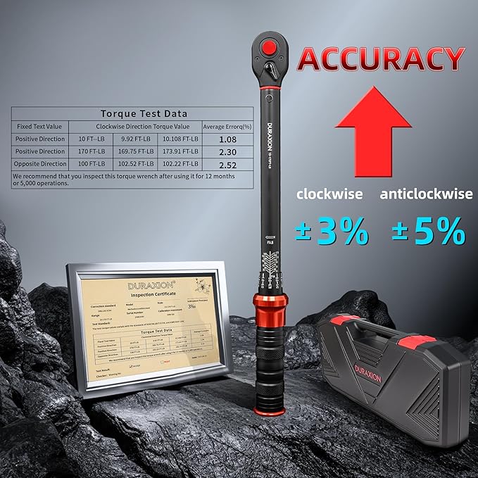 9PCS Torque Wrench Set 1/4", 3/8", 1/2" Drive Click Torque Wrench (20–220 in-lb, 5–45 & 10–170 ft-lb) 72-Tooth Dual-Range, ±3% Precision Adjustable Torque Wrenches for Bike, Moto, Car Repair and Maint