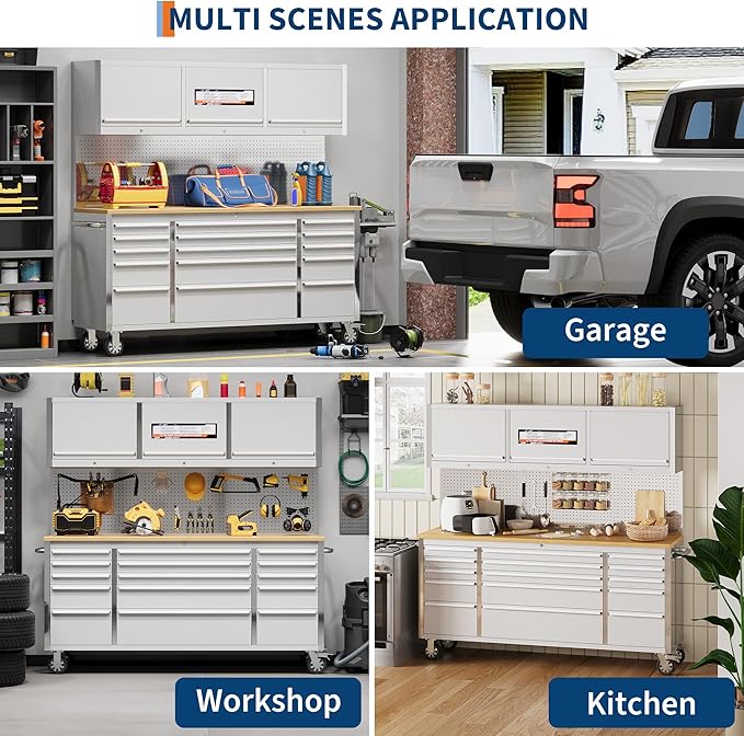 Tool Chest, 72 Inch Tool Box Mobile 9 Drawers Storage Rolling Cabinet with Wheels Lock Key Locking System Drawer Liners for Garage Warehouse Repair Shop, Sliver