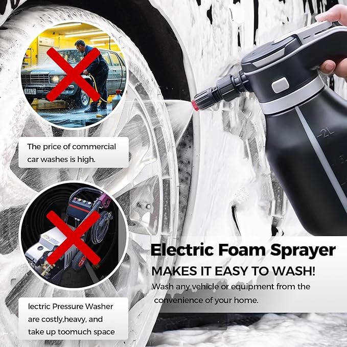 Electric Foam Sprayer,2L Portable Rechargeable Cordless Pressurized Spray Foam Cannon, Easy Clean & Acid Resistant for Car Wash Detailing Garden Black