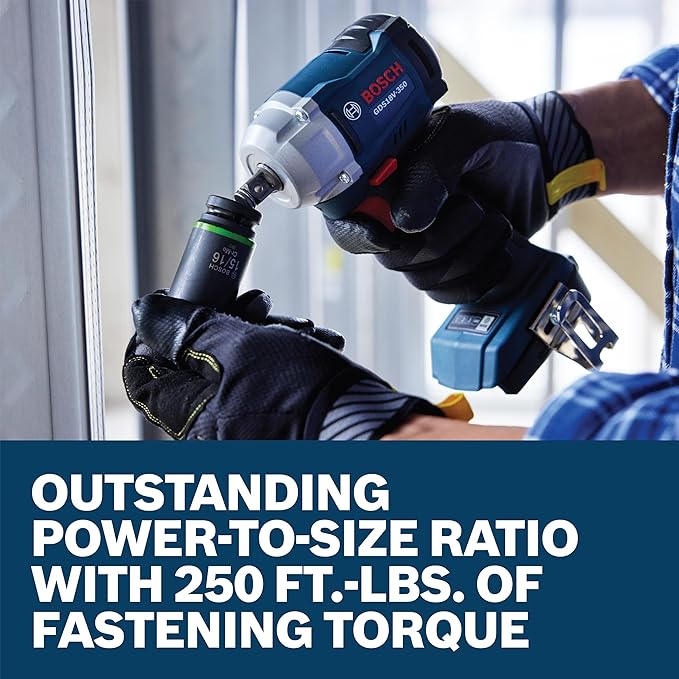 BOSCH GDS18V-350N 18V Brushless ½ In. Mid Torque Impact Wrench - 410 Ft.-Lbs Breakaway Torque, 250 Ft.-Lbs Fastening Torque, Compact Design (Bare Tool)