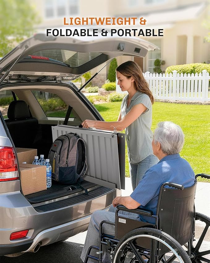 Portable Wheelchair Ramp 3 FT, Aluminum Folding Ramps for Wheelchairs for Home with Handle & Non-Skid Surface, 801 lbs Threshold Ramps for Doorways Steps Stairs Entry Cars Use