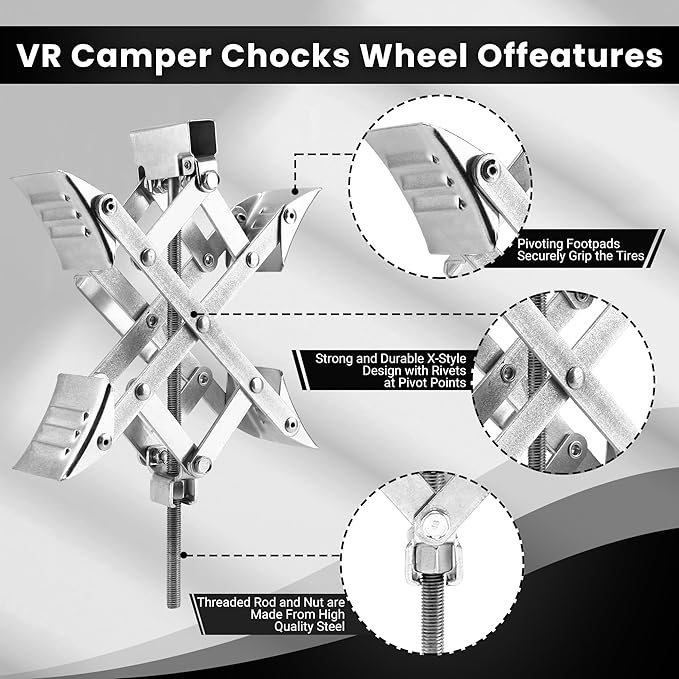 X-Shaped RV Wheel Chock Fit 3.25” to 10.5” Camper Wheel Chock Stabilizer Scissor with Accessories Pair for Travel Trailer, Heavy Duty Tire Wheel Chock Scissor Locking X Chock, 1Pack