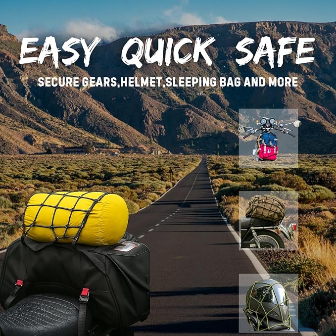 2 Pack Small Cargo Net for Motorcycle, Bike, ATV, UTV, 15"x15" Elastic Bungee Mesh Net with Hooks, Secure Gears, Helmet, Luggage, Stretch up to 30"x30"