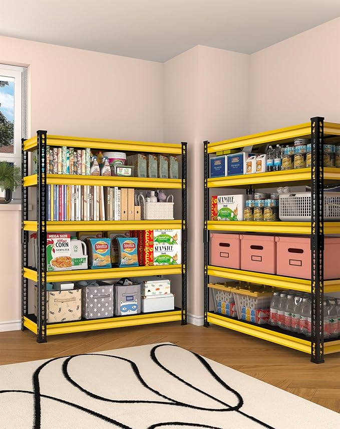 Garage Shelving Heavy Duty 2500LBS Loads, 48" W Adjustable Garage Storage Shelves, 5-Tier Metal Shelving Units and Storage, Industrial Utility Shelf, 48" Wx18 Dx78 H,Yellow