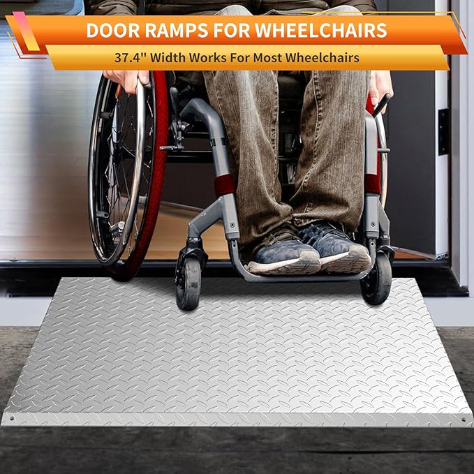 Height Adjustable Door ramp, Ramp for 3", 5.0" to 6.3" Rise Steps, Heavy Duty Front Door ramp for Elderly wheelchairs/Walkers/Scooters(27.6" L*37.4" W, Alloy Iron, 36LBs, Max 800LBs).