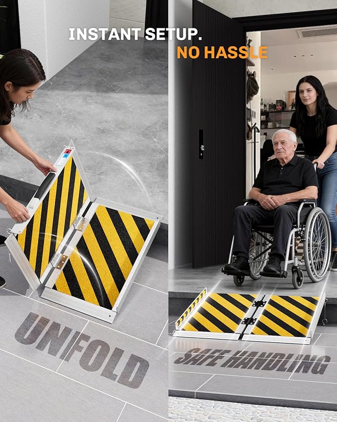 Portable Wheelchair Ramp 2 FT, Aluminum Folding Ramps for Wheelchairs for Home with Handle & Non-Skid Surface, 800 lbs Threshold Ramps for Doorways Steps Stairs Entry Cars Use