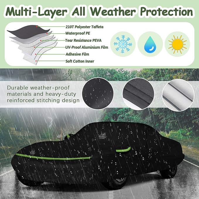 Car Covers for 1968-1982 Corvette C3, 6 Layers 210T Waterproof All Weather Sun UV Rain Snow Outdoor Windproof Full C3 Car Cover with Cotton Lining & Door Zipper-Black