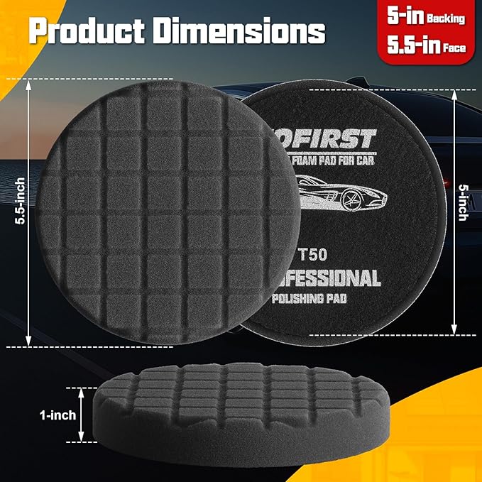 Buffing Pads, 3Pcs Polishing Pad for Car Polisher Boat Compounding, Polishing and Waxing (5 Inch Black T50)