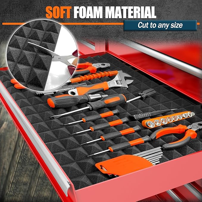 4PCS 23.8" X 15.8" Tool Box Liner, Trap Mat Universal Tool Drawer Liner, Non-slip Toolbox Drawer Liners, Professional Foam for Cabinet, Shelf, Workbench