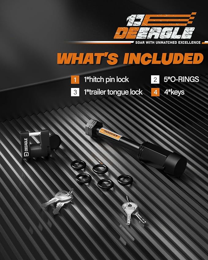 DEEAGLE Trailer Lock Set and Anti Rattle Hitch Pin Kit (0.25 inch)