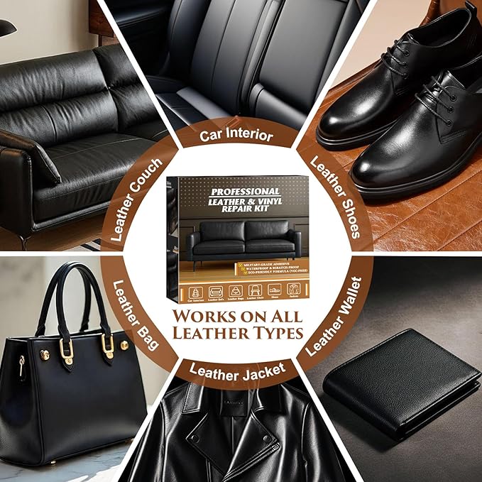 Black Leather Repair Kit for Furniture, Car Seats, Sofa, Jacket, and Purse, Vinyl Repair Kit with Super Easy Instructions to Match Any Color, Restore Any Glossy Leather Surface