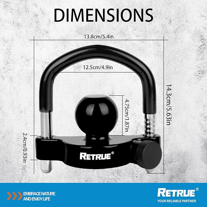 RETRUE Universal Trailer Ball Lock Hitch Coupler Locks Fits 1-7/8 Inch, 2 Inch, 2-5/16 Inch Couplers Adjustable Security with Weatherproof Cover and Cap, Black