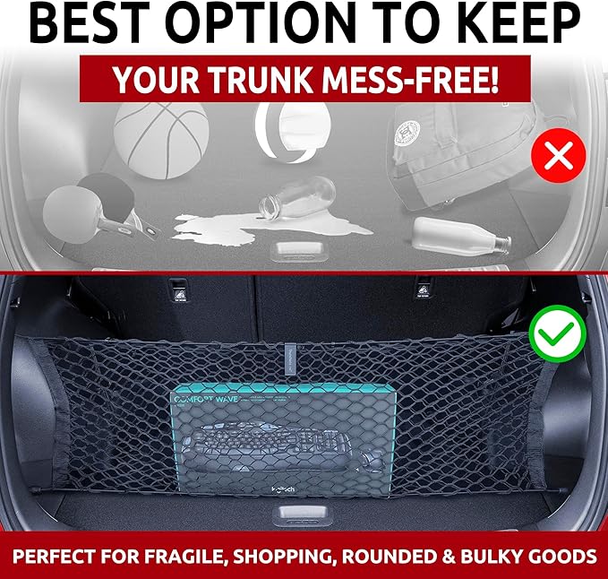 Envelope Style Automotive Elastic Trunk Mesh Cargo Net for Kia Sportage LX EX SX X-Line 2023-2026 - Premium Trunk Organizer and Storage - Luggage Net - Best Car Organizer for Kia Sportage