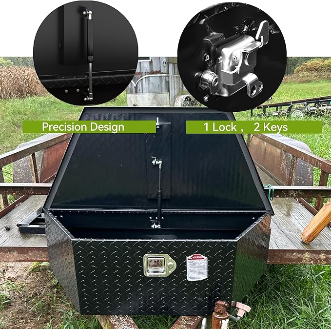 AUTOSAVER88 33" Aluminum Trailer Tongue Box, Heavy Duty Diamond Plate Trailer Tool Box, Waterproof Storage with Lock for Trucks, Trailers, and RVs