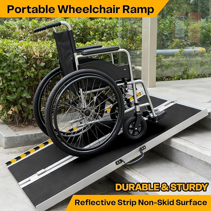 Vie Triomphe Portable Wheelchair Ramp 5FT, Non-Slip Aluminum Folding Handicap Ramp for Seniors, Elderly, Disabled, Wheelchairs, Scooters, Home Entry, Doorways, Steps