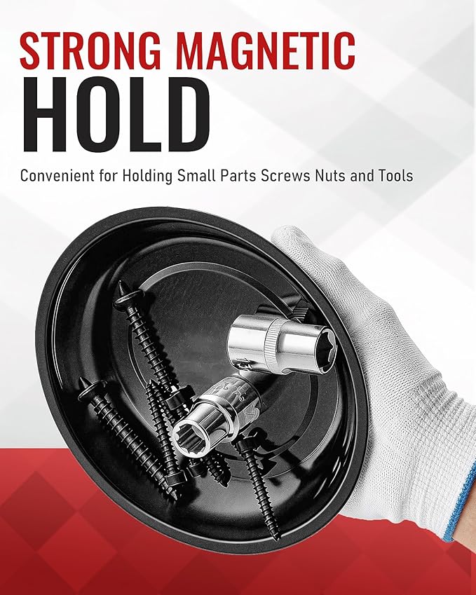 Magnetic Tray 4 Pack, Stainless Steel Magnetic Parts Tray Set, 3 Inch and 6 Inch Round Trays, Square Tray and Shallow Tray, Magnetic Tool Tray for Nuts Bolts Screws, Black