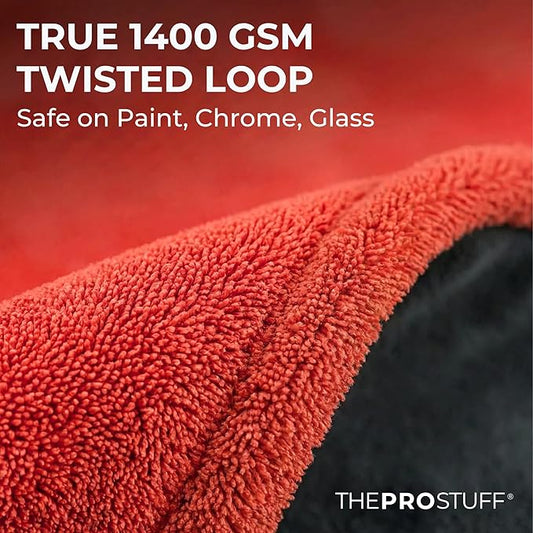 The Pro Stuff® Car Drying Towel 1400 GSM - Ultra Absorbent Twisted Loop Microfiber Towel for Auto Detailing, Scratch-Free Lint-Free Streak-Free Dual-Sided Car Wash Cloth, XL 24"x36"