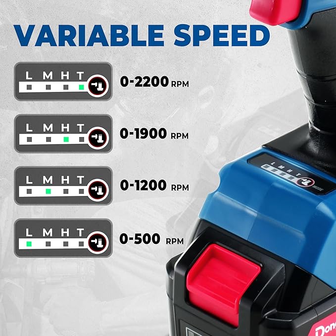 Dong Cheng 20V Brushless Impact Wrench, 670 ft-lbs (910N.m) Max Torque, 1/2 inch 4-Speed 2200RPM Cordless Impact Gun with Tool Bag, 2x4.0Ah Battery & Charger for Bolts on Cars, Trucks.etc