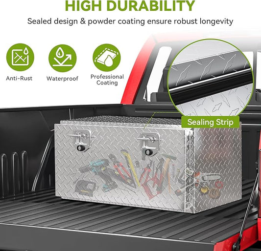 AUTOSAVER88 36 Inch Underbody Tool Box, Heavy Duty Aluminum Diamond Plate Toolbox Chest Storage Organizer, Waterproof Chest Storage Box with Lock for Trucks, Trailers, RVs, Warehouses, Silver