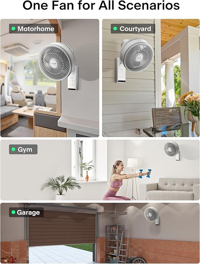 PELONIS 14 inch Wall Mount Fan with Remote Control, Osicllating Fan with 26ft Powerful Airflow, 3 Speed & 3 Modes, Auto 90° Horizontal & 68° Vertical Tilt, Indoor, 36dB, Ideal for Home, Garage, Gym