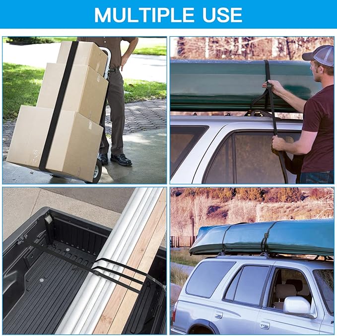 Kshineni Tie Down Straps 6 Pcs Lashing Ratchet Strap 1" x 3.3' Adjustable Heavy Duty Cam Buckle Cinch Straps for Cargo, Trucks, Luggage, Trailer, Motorcycle (Black)