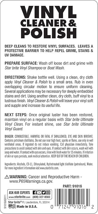 STAR BRITE Vinyl Cleaner, Polish & Protectant - Clean, Renew, Brighten & Protect All Vinyl Surfaces - Marine Grade Shampoo, Polish & UV Protection