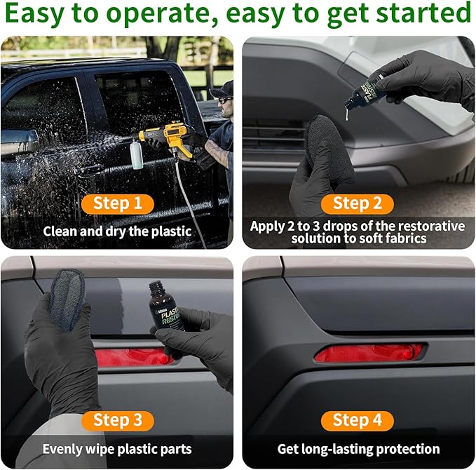 Kingvo Plastic Restorer for Cars, Black Plastic Trim Restorer Cars Ceramic Plastic Coating Trim Restore Plastic Repair for Trim,with Foam Applicator,30ML(2-Pack)