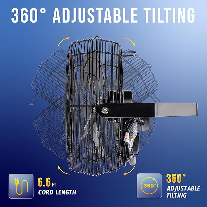 Tornado 12 Inch Outdoor Water-Resistant Metal Industrial Wall Mounted Fan IPX4 Rated High Velocity Wall Fan For Commercial, Industrial, Residential, 3 Speed 6.6 FT Cord cETL Safety Listed, Black