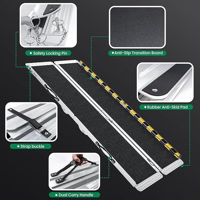 6 Feet Portable Wheelchair Ramp, 600 LBS Capacity Folding Aluminum Threshold Ramp with Anti-Slip Surface, Mobility Access Handicap Ramp for Home Steps, Doorway, Stairs, Doorways, Scooter