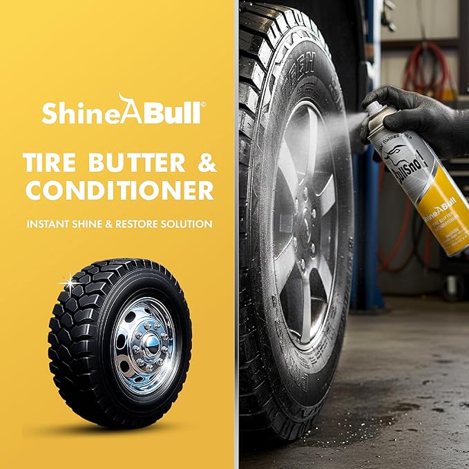 BullSnot! ShineABull Instant Tire Butter & Trim Gloss Spray – Silicone-Free, UV Protection, Restores Shine & Moisture to Tires, Bumpers, Seals & More – Fast, Easy Application – Made in The USA