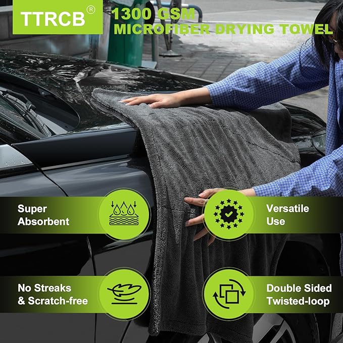 TTRCB Car Wash Kit, Car Cleaning Kit, 2PCS Car Drying Towel (36" x 24"), Car Wash Mitt, Microfiber Towels for Cars, Ultra-Absorbent, Streak Free, Car Detailing Accessories Supplies for SUV, RV, Trucks