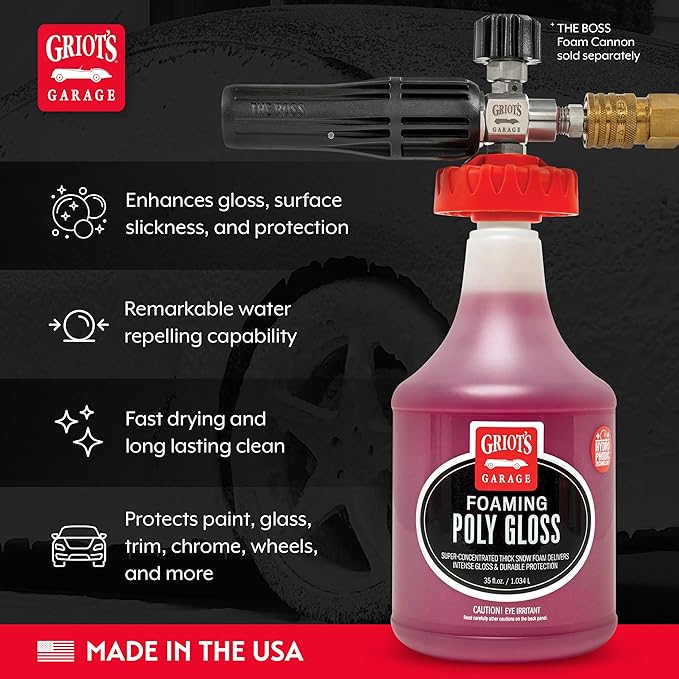 Griot's Garage Foaming Poly Gloss for Car Cleaning and Detailing, Spray Wash & Wax, Compatible with The BOSS Foam Cannon Auto-Mix System, 35oz