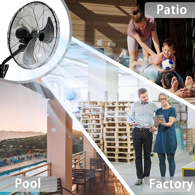 Bestronair 2 Pack Wall Mount Fan, High Velocity 3 Speed Fans Outdoor with Adjustable Tilting for Workshop, Garage, Patios, Industrial, Heavy Duty Oscillating Wall-Mounted Fan with 7100 CFM, Black
