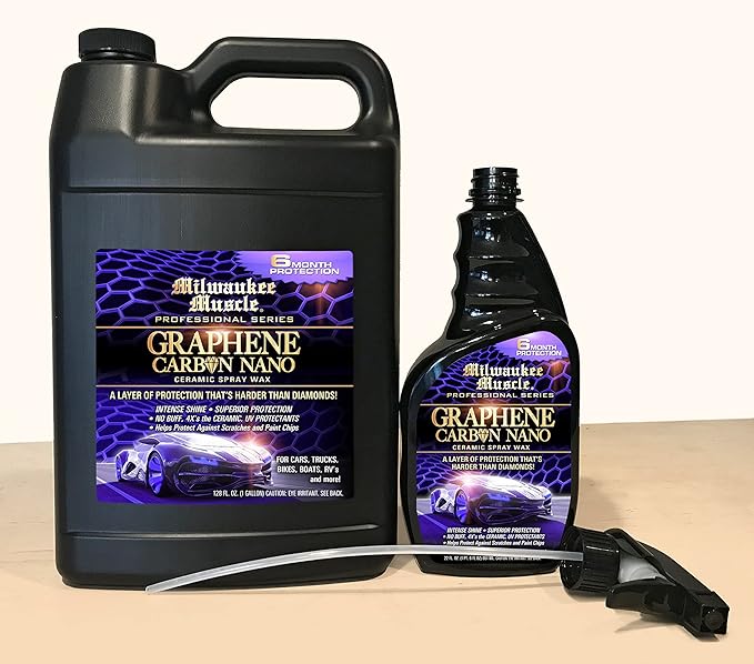 128oz Graphene Ceramic Coating Detail Wax 6 Month Protection Against Scratches, Swirls, Paint Chips, No Buff, Insane Shine, & Stronger than Car Wax, Includes Empty 22oz Spray Bottle
