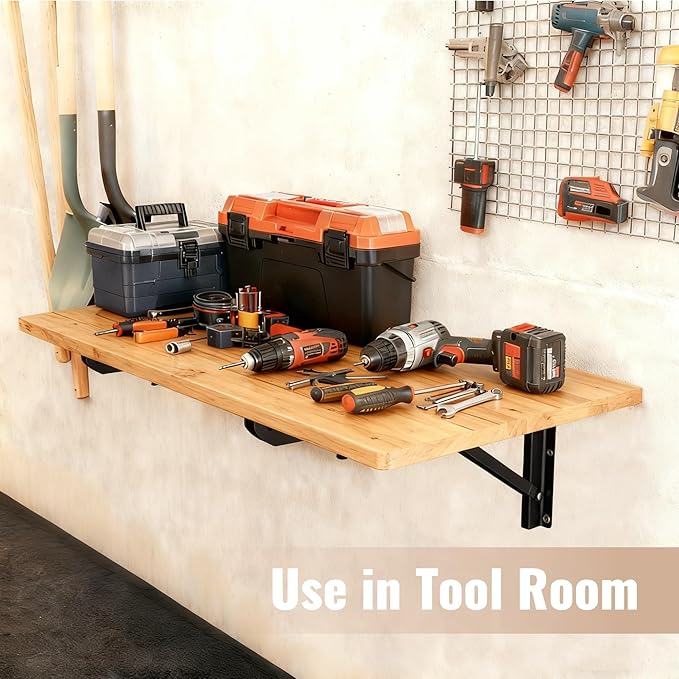 Wall Mounted Folding Table –Great for Garage wall desk ,Laundry Room wall table ,Home Wall Mounted Folding Workbench & Suitable for Solid Wall Holds Up to 100 LBS , Space-Saving – (15.7" x 31.5")