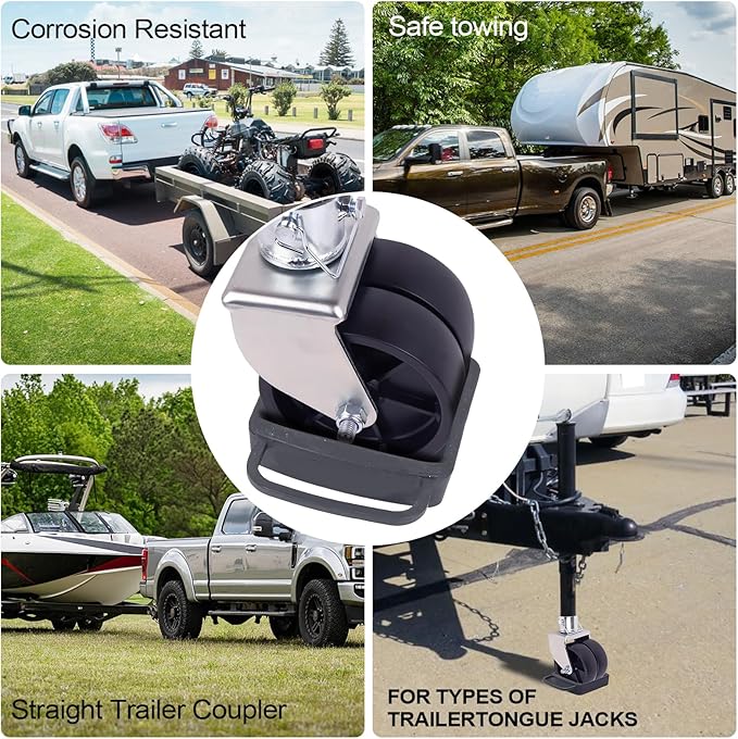 Trailer Jack Wheel with Chock - 6" Dual Wheel Jack Caster Wheel with Double Wheel Chock Capacity 2000lbs fits Any Jack Better Soft Ground Roll Trailer Parts