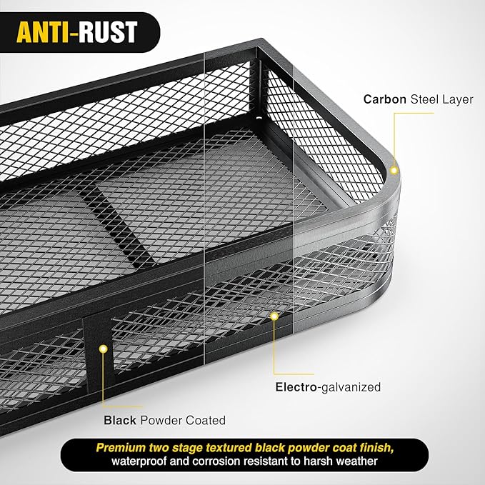 Nilight ATV Front Cargo Basket, 17" W x 36" L x 6.3" H Racks and Baskets with Steel Mesh Frame, Heavy Duty ATV Storage Cargo Box Attachments for Luggage Carrier