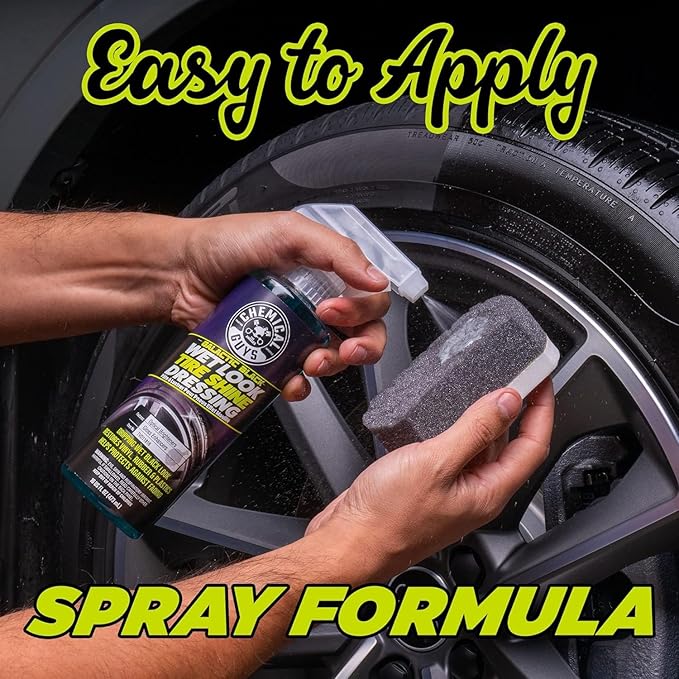 Chemical Guys Galactic Black Wet Look Tire Shine Dressing, 16 fl oz + Wonder Wave Durafoam Contoured Large Tire Dressing Applicator Pad, Pack of 2 - HOL457