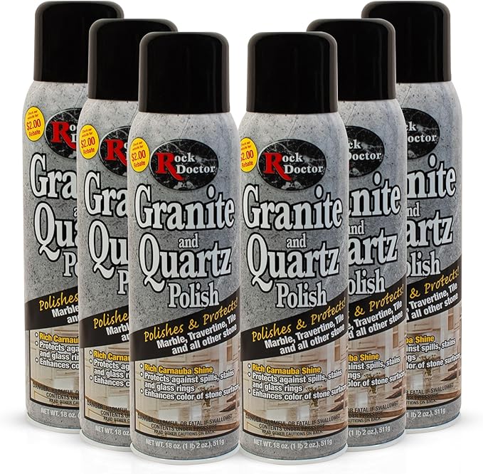 Rock Doctor Granite Polish Spray and Surface,18oz.Can Polish Tile, Marble, Kitchen Countertop, and Natural Stone Surfaces, Radiant Shine Pack of 6