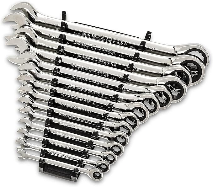 GEARWRENCH 30 Piece 12 Point Ratcheting Combination SAE/Metric (1/4-1 in., 8-24 mm) Wrench Set with Wrench Racks - 86702