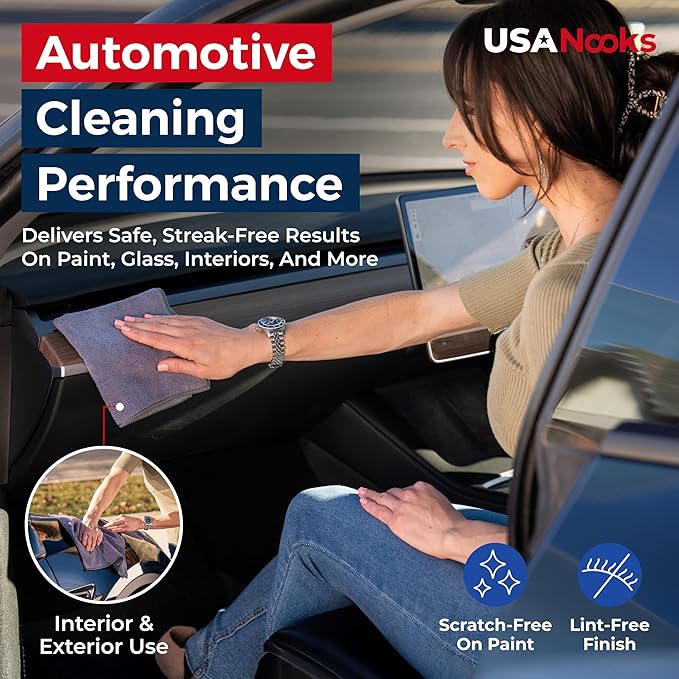 USANOOKS Microfiber Cleaning Cloth Grey - 8 Pcs (12.5"x12.5") - High Performance - 1200 Washes, Ultra Absorbent Microfiber Towel Weave Grime & Liquid for Streak-Free Mirror Shine - Car Washing Cloth
