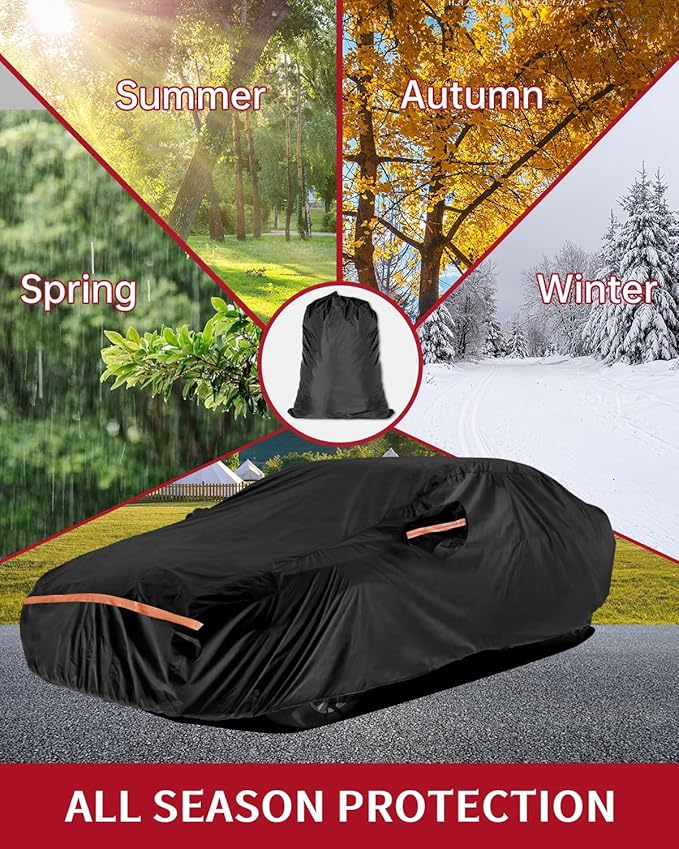 Car Cover for Dodge Challenger 2007-2025 | Heavy Duty Outdoor Full Exterior Cover | Sun, Rain, UV, Dust, and Snow Protection with Door Zipper (Black)