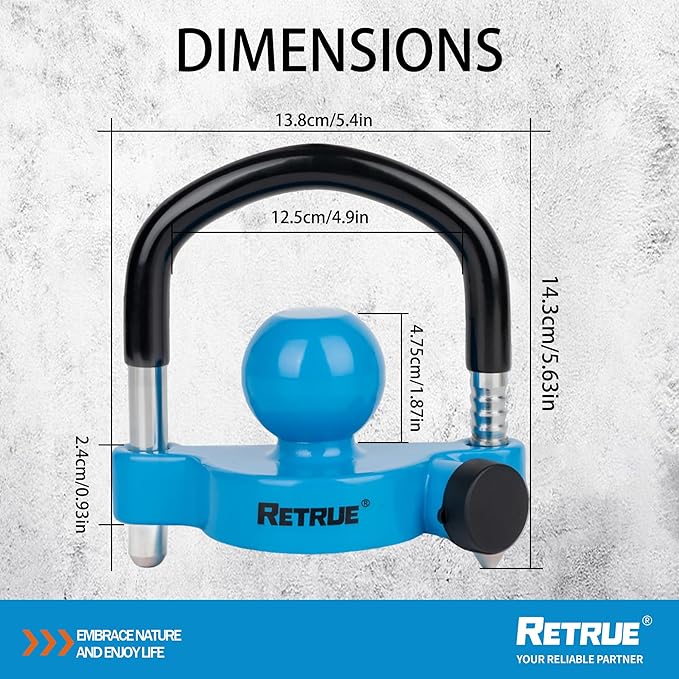 RETRUE Universal Trailer Ball Lock Hitch Coupler Locks Fits 1-7/8 Inch, 2 Inch, 2-5/16 Inch Couplers Adjustable Security with Weatherproof Cover and Cap, Blue