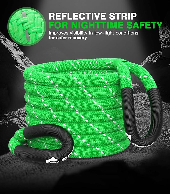 Roylvan 1" x 30ft Kinetic Recovery Tow Rope, 48800 LBS Nylon Tow Strap with 2 Soft Shackles 1/2" x 22", 30% Elasticity Heavy Duty Offroad Towing Straps Kit for Trucks, SUV, Tractor, Fluorescent Green