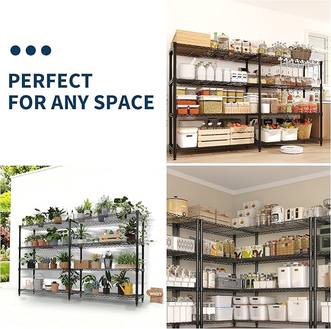Metal Storage Shelves 4-Tiers, 60" H Wire Shelving Units Heavy Duty 265LBS Loads per Shelf, Adjustable Standing Wire Rack Shelf, for Home Office Pantry Room Basement,71" W x 15.7" D