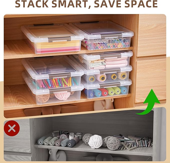 Citylife 10 PCS Plastic Storage Bins with Latching Lids Portable Project Case Clear File Box Stackable Storage Containers for Organizing A4 Paper, Photo, Document, Scrapbook