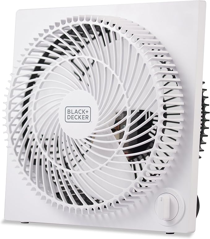 BLACK+DECKER 9-Inch Frameless Box Fan, Freestanding Desk Fan with 3-Speed Settings, Portable Fan for Home Office or Garage, BFB09W, White